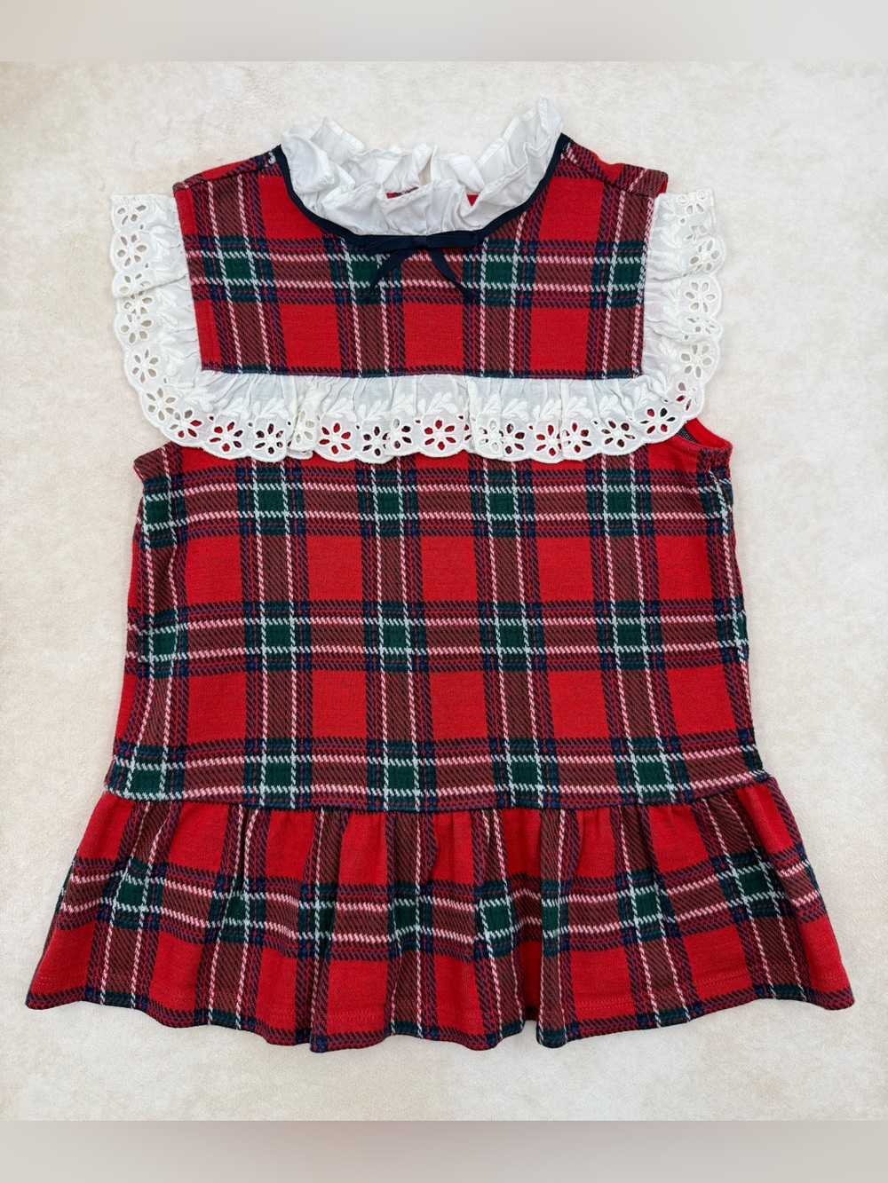 Janie and Jack Red Tartan Plaid Top with White Eyelet Collar